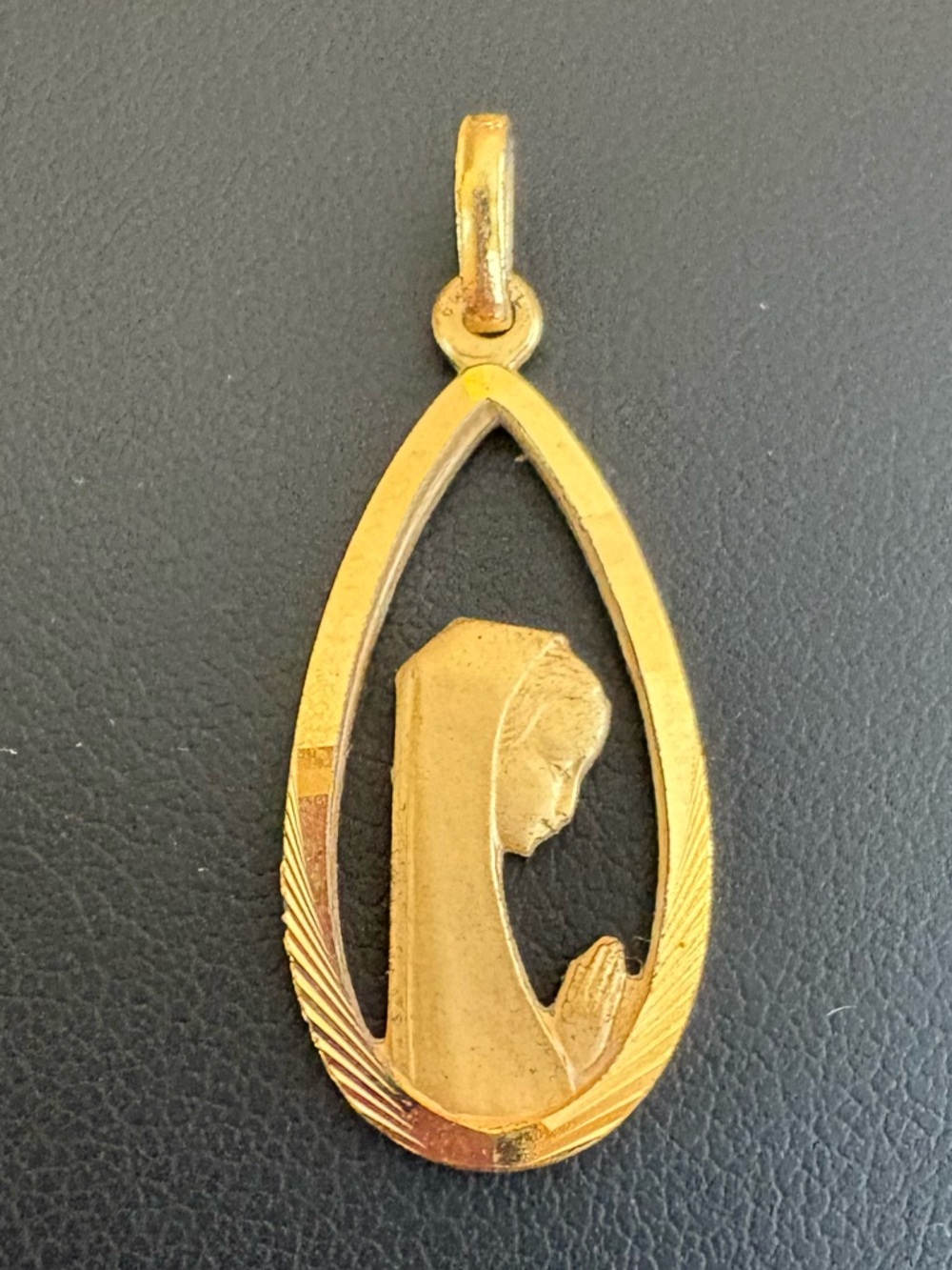 Vintage French Madonna Pendant Gold Tone | Religious Medal | 1.25"